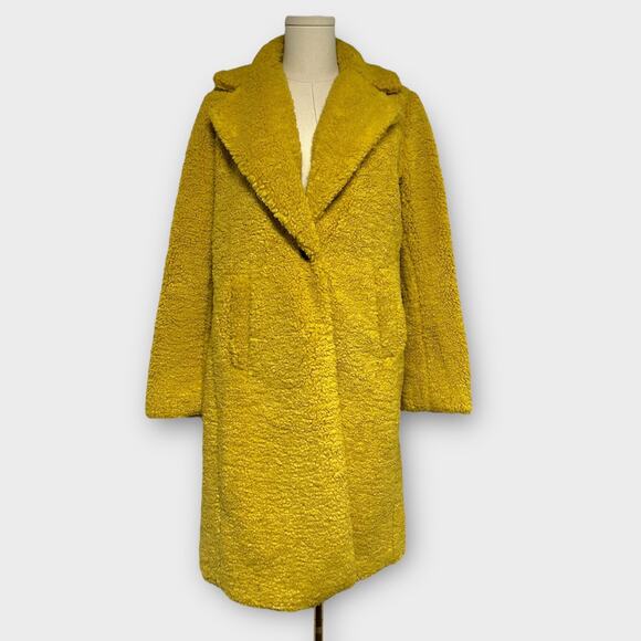 LOFT Oversized Single Button Sherpa Teddy Coat Size XS Mustard Yellow - Picture 1 of 6